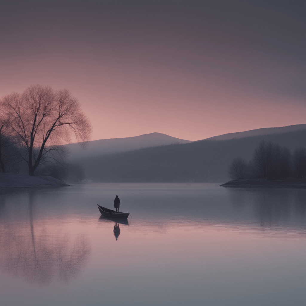 A person standing on a boat floating on a lake