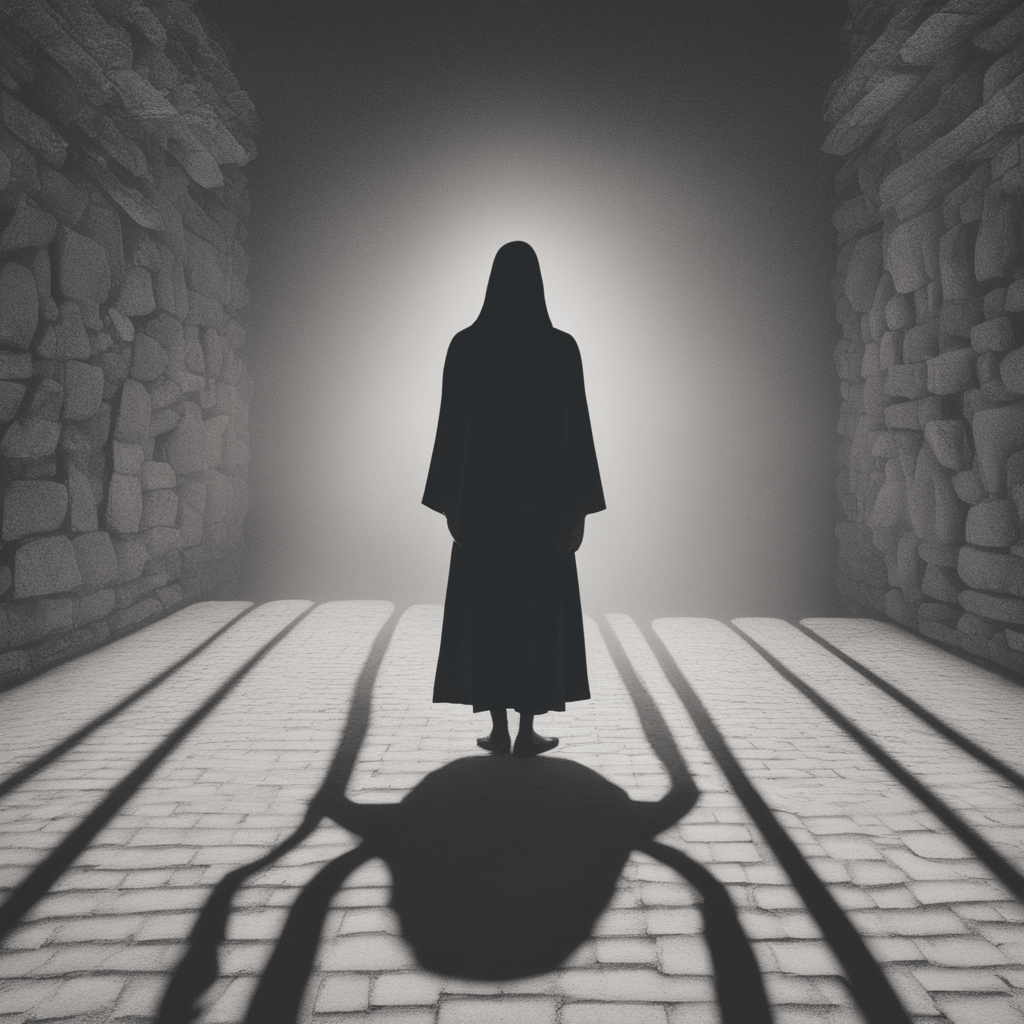 Image of a figure in a dark room with shadows